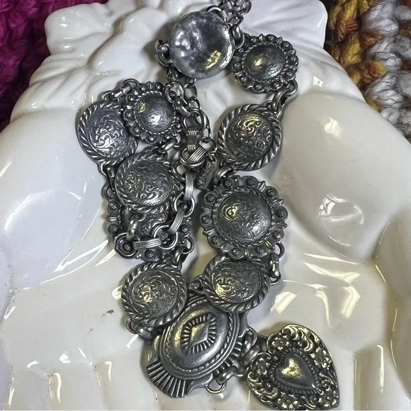 Bohemian Cowgirl Love Concho Silver Heart Pendant Necklace - Picture 13 of 15